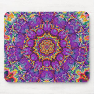 Mousepad Arte roxa do caleidoscópio do arco-íris da flor