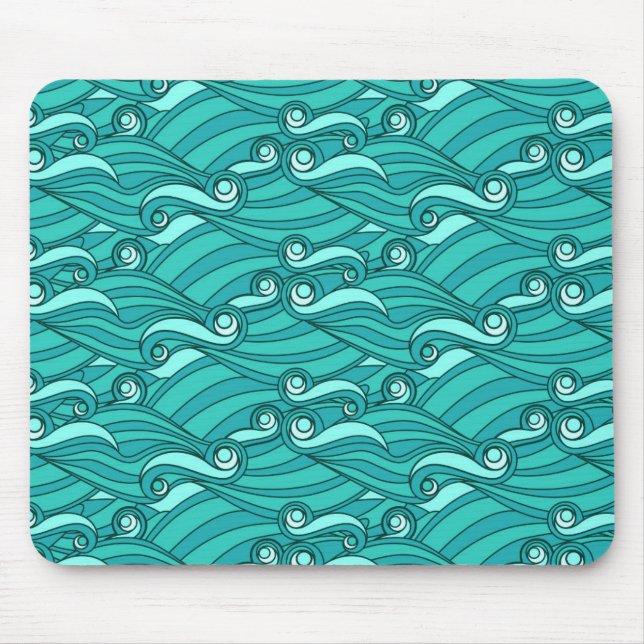 Mousepad Arte surfista de doodle de ondas azuis retrô (Frente)