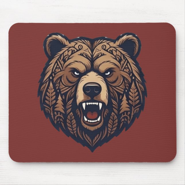 Mousepad Arte Tribal Selvagem Cabeça de Urso (Frente)
