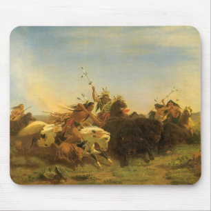 Mousepad Arte Vintage do Oeste Americano, Caça ao Búfalo po