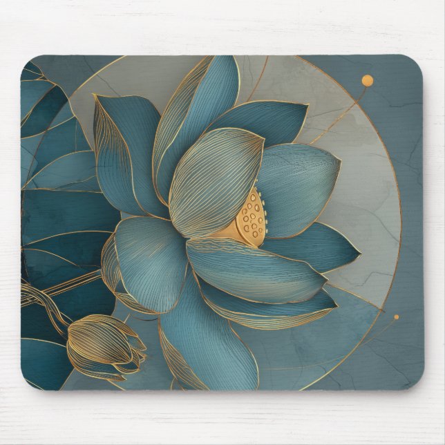 Mousepad Arte Zen Geométrica de Linha Flor de Lótus Dourada (Frente)