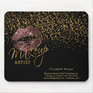 Mousepad Artista Makeup com Lábios Confetti Dourados e Ros