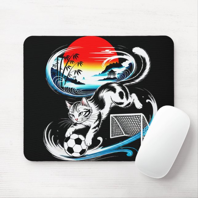 Mousepad Artistic Japanese Soccer Cat for gaming, office (Com mouse)