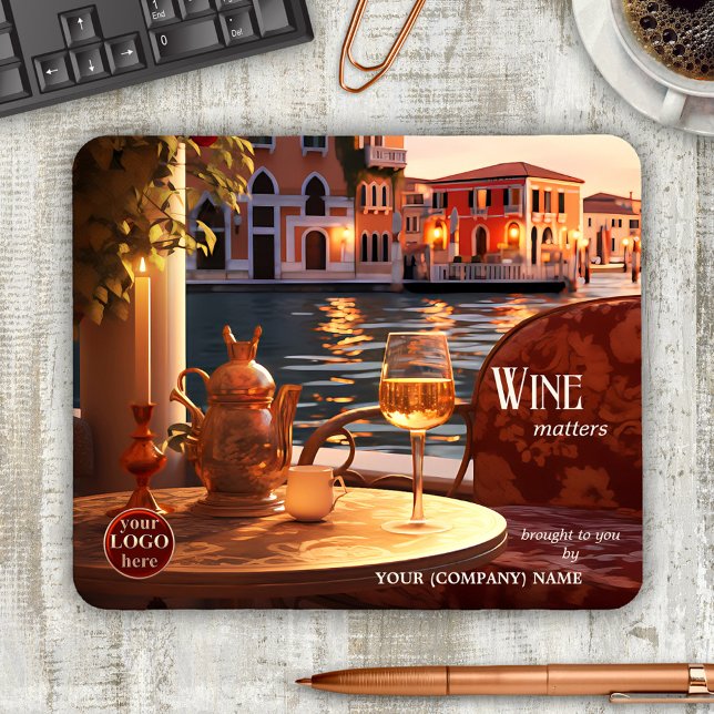 Mousepad Artística do vinho italiano (Mouse pad featuring an artistic painting of an Italy inspired scene with wine - with logo template)