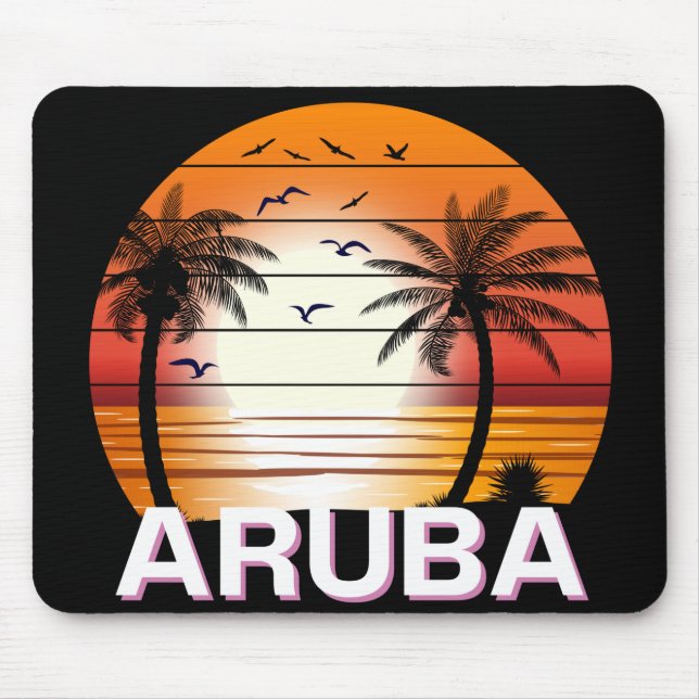 Mousepad Aruba Vintage Palm Trees Summer Beach (Frente)