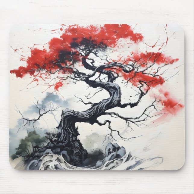 Mousepad Árvore Abstrata Vermelha Preta (Frente)