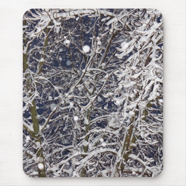 Mousepad Árvore Blizzard com Foto de Ramificações Cobertas  (Frente)
