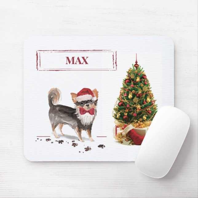 Mousepad Árvore de Cachorro de Natal Engraçado de Chihuahua (Com mouse)
