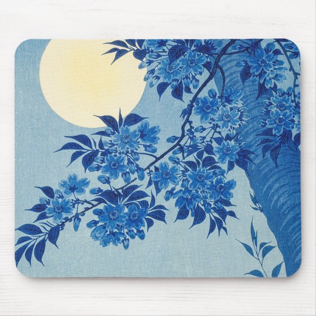 Mousepad Árvore de Cereja da Lua da Noite Azul Japonês (Frente)