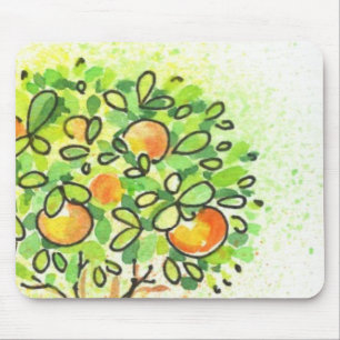 Mousepad Árvore de citrino pintada da aguarela no pote