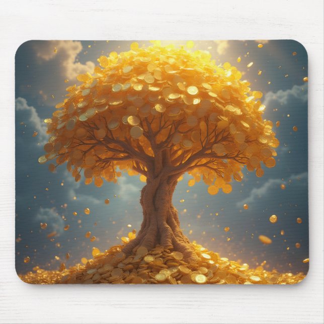 Mousepad árvore de dinheiro dourado moedas de ouro (Frente)