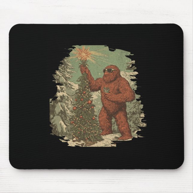 Mousepad Árvore de Natal Bigfoot Luzes Tarot Xmas Sasquatch (Frente)