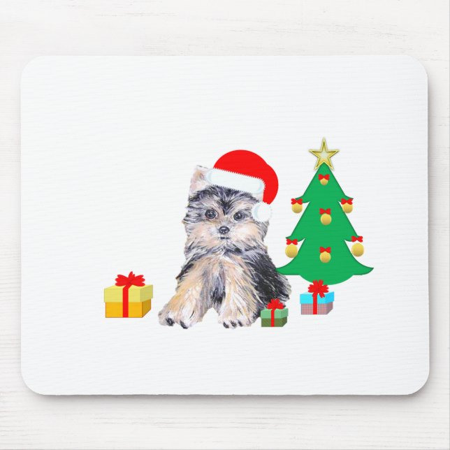 Mousepad Árvore de Natal, cachorro Yorkshire e presentes (Frente)