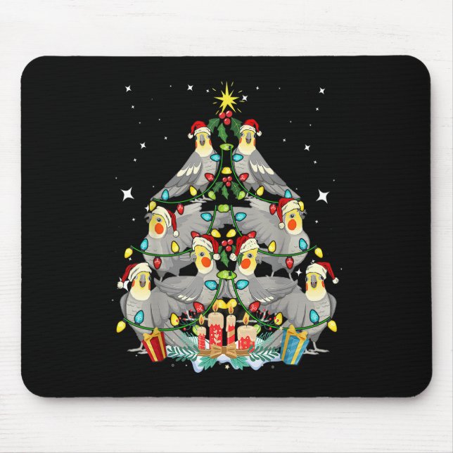 Mousepad Árvore de Natal Cockatiel Xmas Mãe Pai Pássaro (Frente)