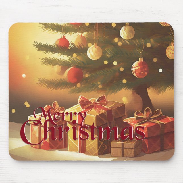 Mousepad Árvore de Natal com Presentes Dourados (Frente)