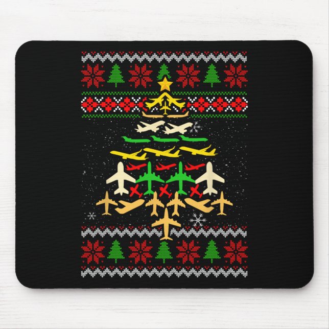 Mousepad Árvore de natal de avião Decorati Ugly Xmas Sweate (Frente)