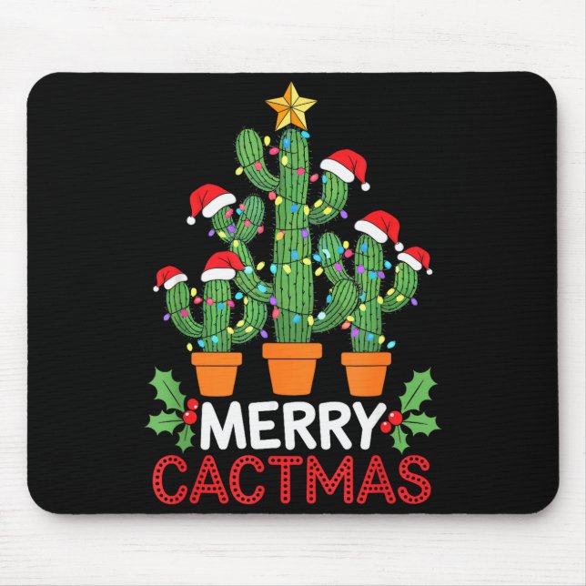 Mousepad Árvore de Natal de Cacto Engraçada Feliz Cactmas C (Frente)