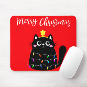 Mousepad Árvore de Natal de gato preto e bonito