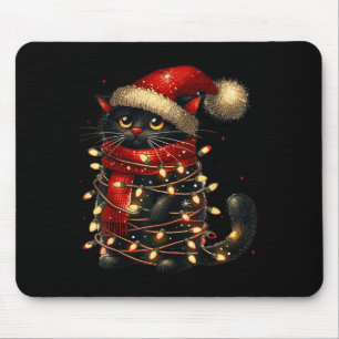 Mousepad Árvore de Natal de Gato Preto Luz Engraçada Xmas M