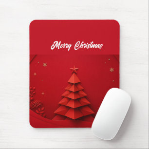 Mousepad Árvore de Natal de Papel Fundo Vermelho