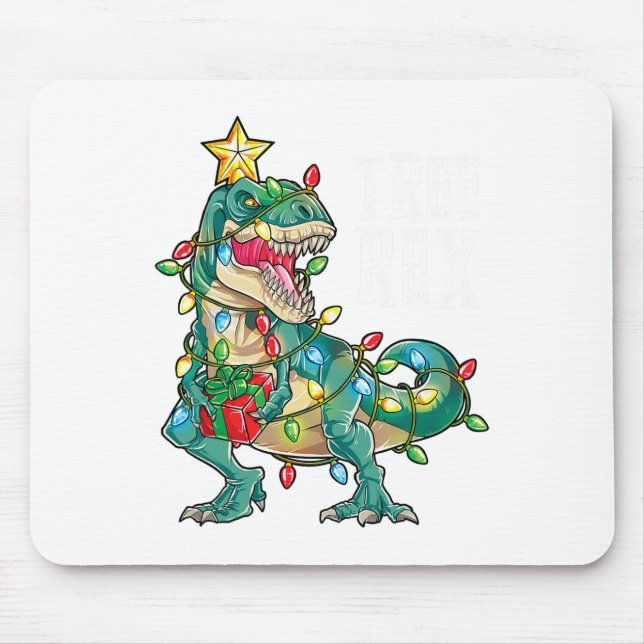 Mousepad Árvore de Natal Dinossauro Rex Pajamas Men Boas Xm (Frente)