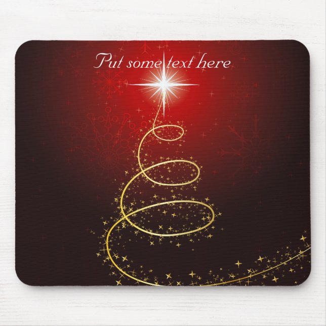 Mousepad Árvore de Natal do Ouro abstrato em vermelho brilh (Frente)