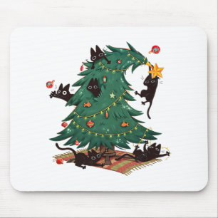 Mousepad Árvore de Natal e Gato Fofo Amante de Gatos de Nat
