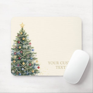 Mousepad Árvore de Natal em Aquarela Rústica Personalizada