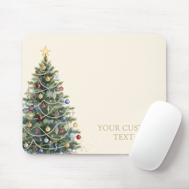 Mousepad Árvore de Natal em Aquarela Rústica Personalizada  (Com mouse)