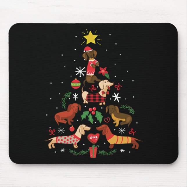 Mousepad Árvore de Natal Engraçado Dachshund (Frente)