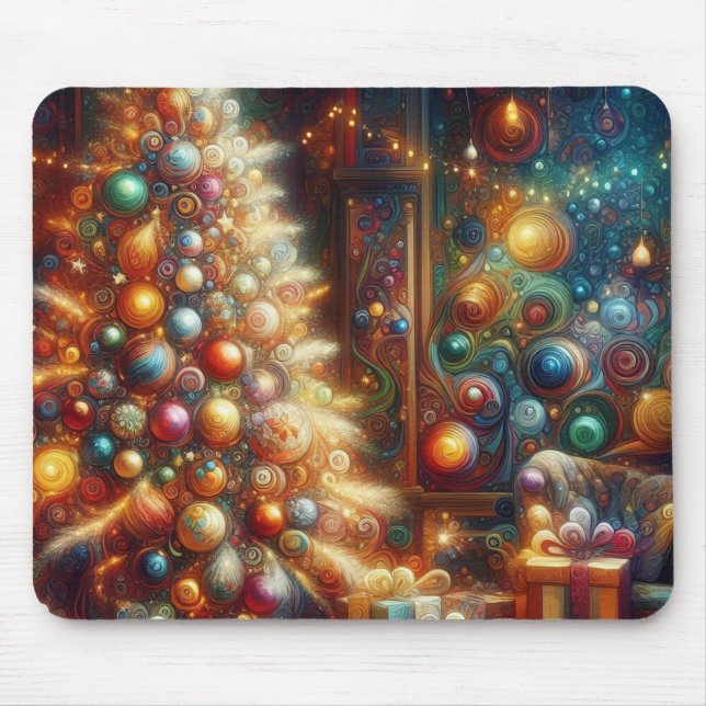 Mousepad Árvore de Natal Retro + Decorações de Natal (Frente)
