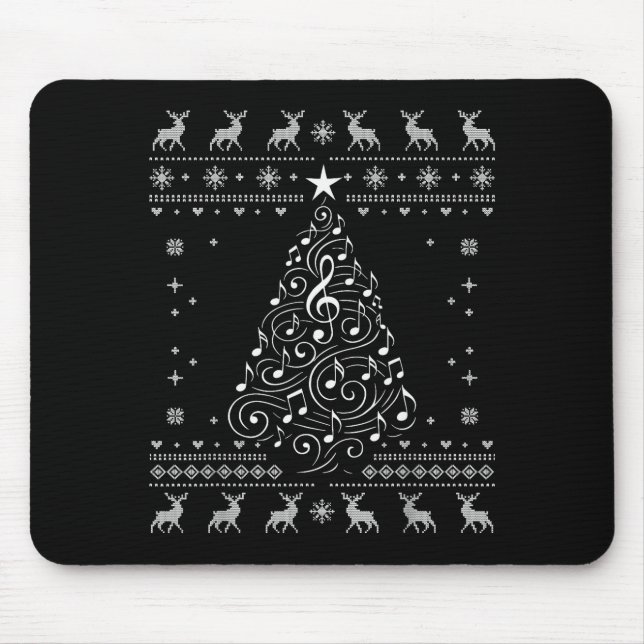 Mousepad Árvore de Notas Musicais Natal Suéter Feio de Nata (Frente)