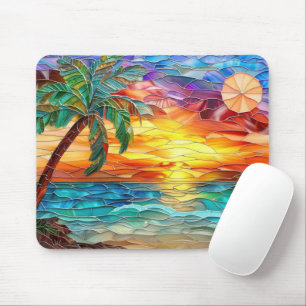 Mousepad Árvore de Palma de Praia Colorida Tropical Sunset