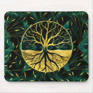 Mousepad Árvore de vida dourada Yggdrasil na malaquite
