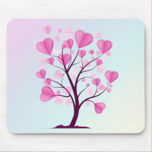 Mousepad Árvore do Amor Árvore de Corações Pink Pastel Wate