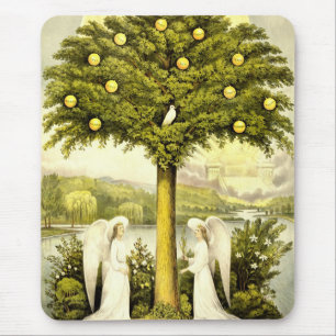 Mousepad Árvore do vintage da ilustração cristã 1892 da
