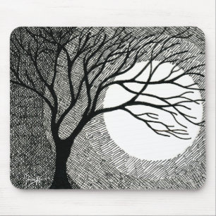 Mousepad Árvore e lua do inverno em preto e branco