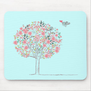Mousepad Árvore e pássaros de florescência no amor