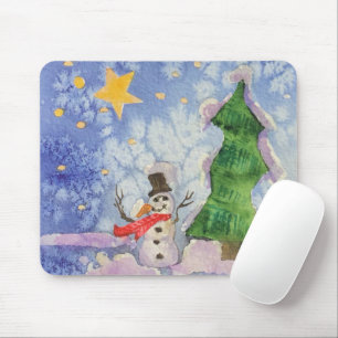 Mousepad Árvore Feliz De Natal E Aquarela De Neve Congelada