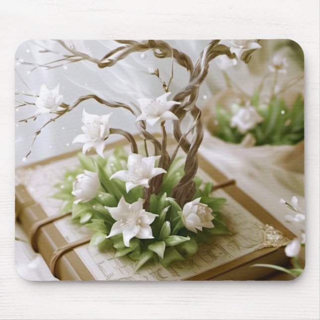 Mousepad Árvore florescente crescendo a partir de um livro (Frente)