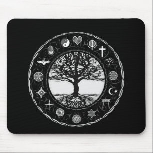 Mousepad Árvore preto e branco das religiões do mundo