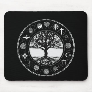 Mousepad Árvore preto e branco das religiões do mundo