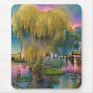 Mousepad Árvore selvagem ao pôr do sol pela lagoa