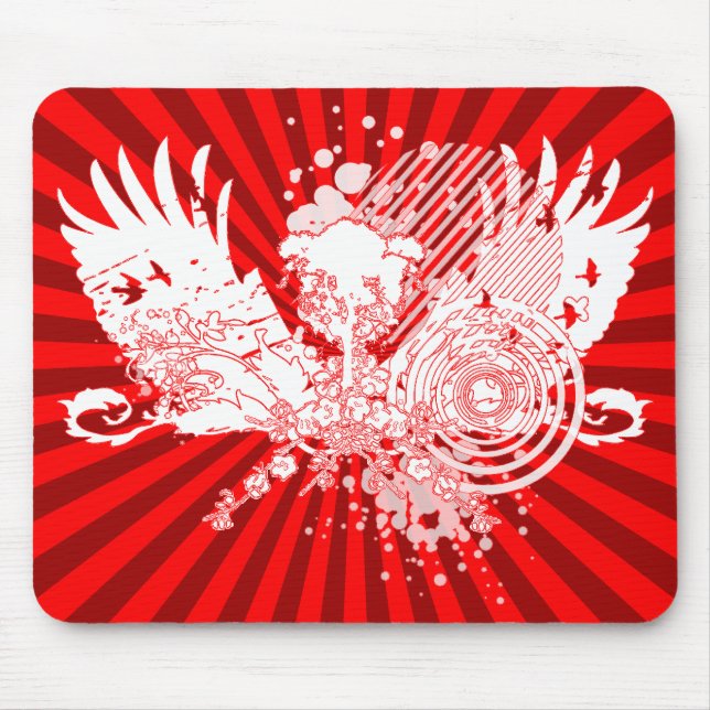 Mousepad árvore traçada. vermelho & branco e raios. (Frente)