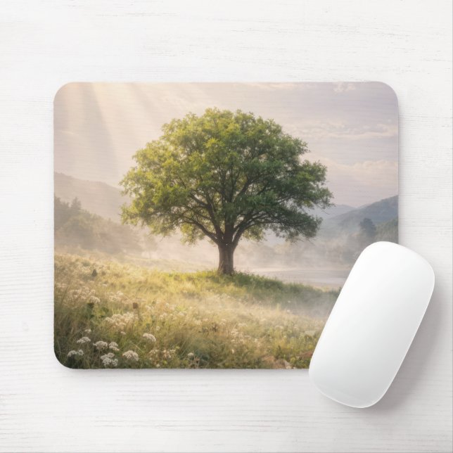 Mousepad Árvore Verde na Névoa do Prado (Com mouse)