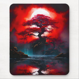 Mousepad Árvore Vermelha Mística Sob Lua Cheia