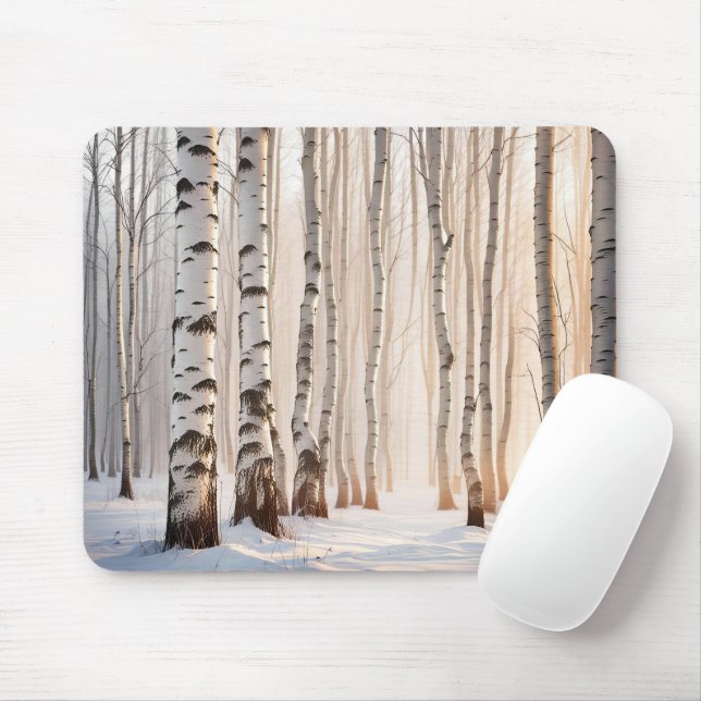 Mousepad Árvores De Aves Na Floresta De Inverno (Com mouse)