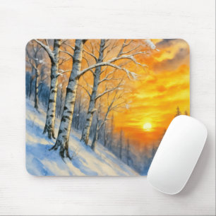 Mousepad Árvores de Bétula no Inverno em Aquarela