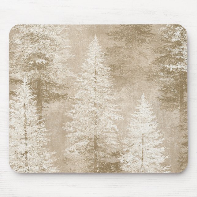 Mousepad Árvores de Natal Brancas Bege   (Frente)