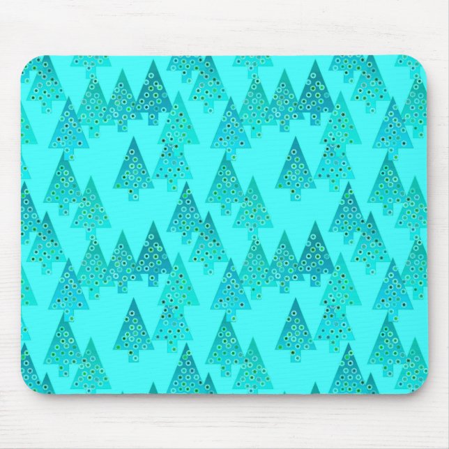 Mousepad Árvores de Natal de flores modernas - aqua e pavão (Frente)